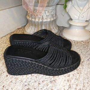 Tommy Bahama Coral Springs Beaded Black Braided Wedge Heeled Sandals